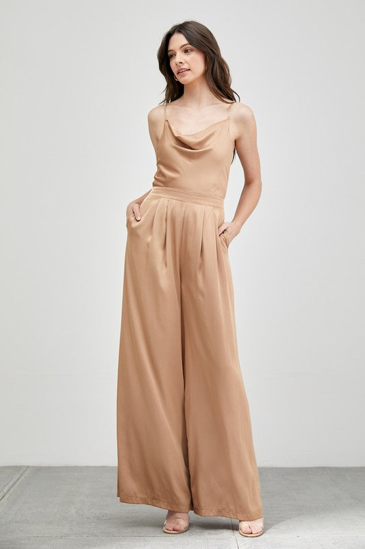 Cowl Neck Woven Jumpsuit - Anew Couture