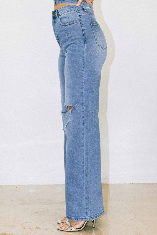 Distressed Wide Fit Jeans - Anew Couture
