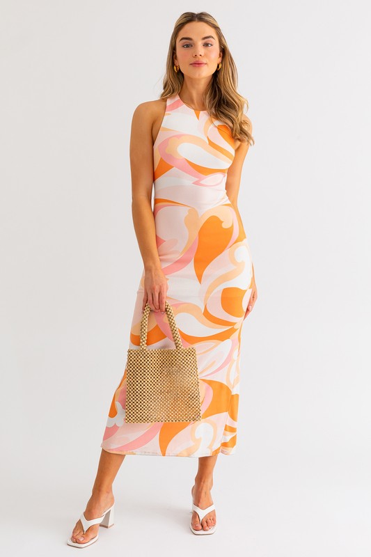 Abstract Sleeveless Midi Dress - Anew Couture