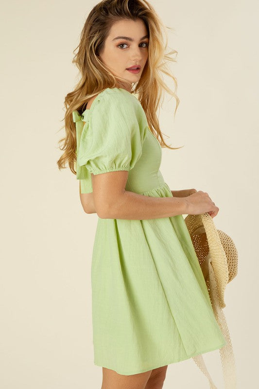 Tie back dress with puff sleeves - Anew Couture