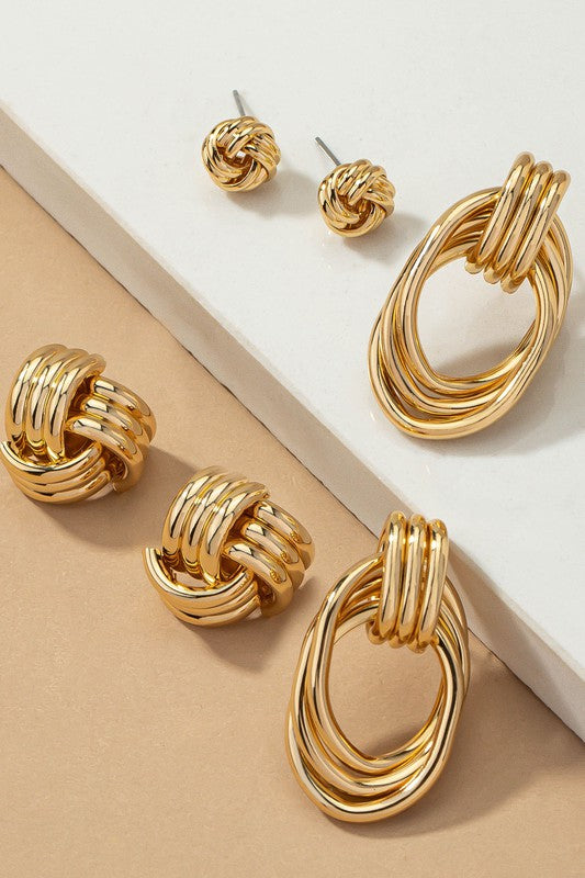 Premium trio metal knot and hoop earrings - Anew Couture