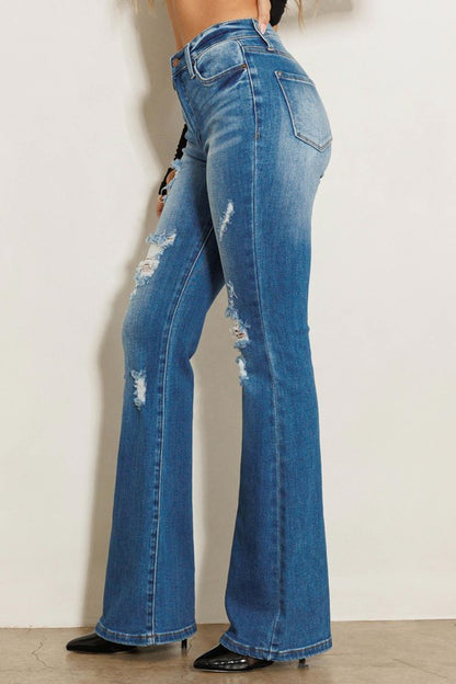 High Rise Distressed Flare Jeans - Anew Couture