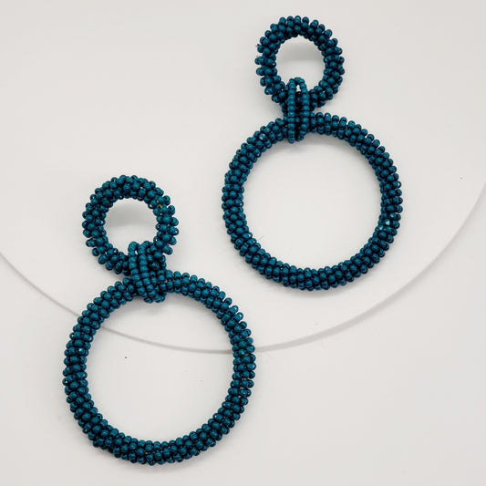 Teal Hoop Seed Beaded Earrings - Anew Couture