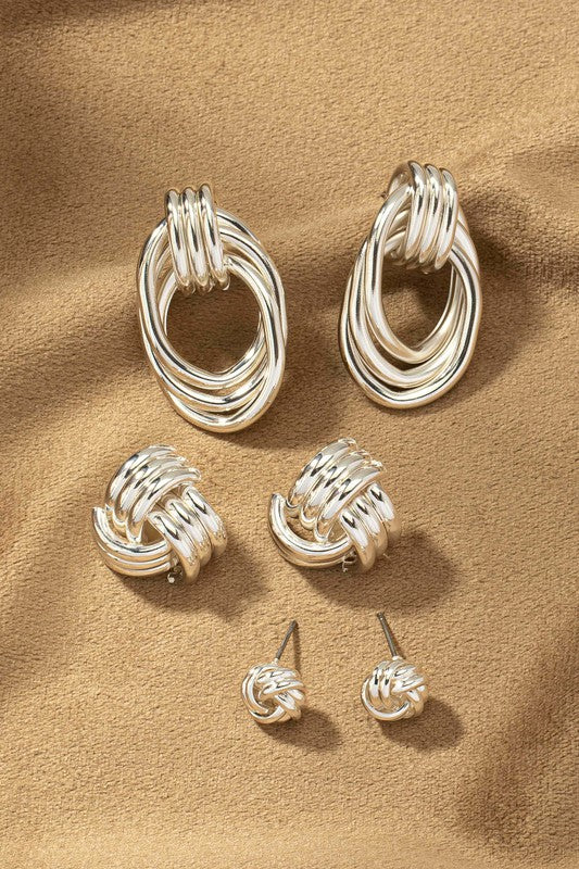 Premium trio metal knot and hoop earrings - Anew Couture